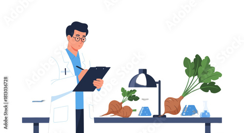 Scientist Performing Beetroot Analysis In Laboratory Setting With Chemical Equipment