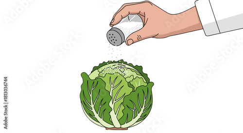 Seasoning Cabbage: A Culinary Illustration Featuring Hand and Spice, Isolated on Black