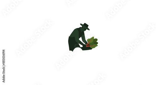 Silhouette Of A Farmer Harvesting Vegetables, A Simple Isolated Illustration