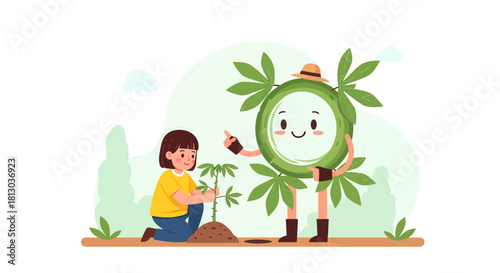 Planting Together: Fostering Environmental Harmony with a Friendly Nature Guardian