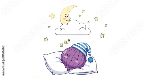 Sleepy Onion Dreaming Under A Smiling Moon In Starry Night Sky