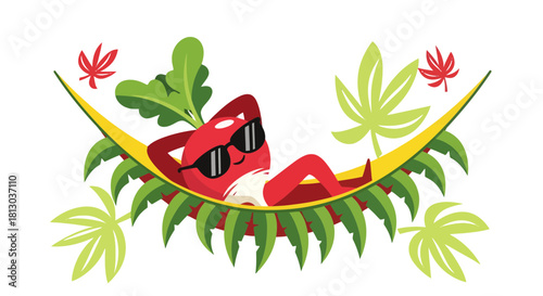 Relaxation And Enjoyment Of Animated Radish Character On A Hammock Under The Sun