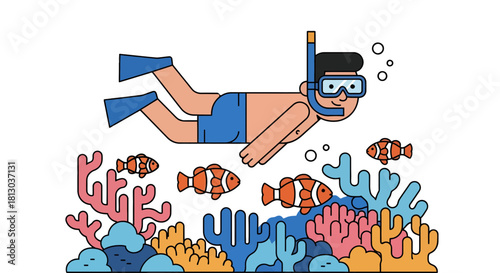 Snorkeler Exploring Underwater Marine Life in Peaceful Waters, Near Coral Reefs