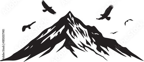 mountain & eagle in flight silhouette