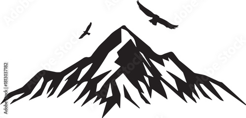 mountain & eagle in flight silhouette