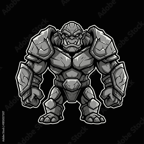 A formidable stone golem, a powerful fantasy creature with detailed armor, standing strong.