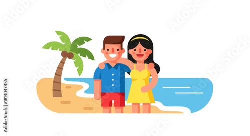 Summer Holiday Adventure Of Happy Couple Embracing Each Other On Beautiful Beach Vacation