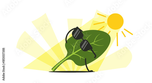 Relaxing Leaf in Sunglasses Enjoying Sunlight on a Sunny Day for Summer Vibes