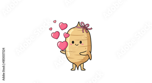 Sweethearted Root Vegetable Character Giving Hearts And Showing Feelings with Black Background