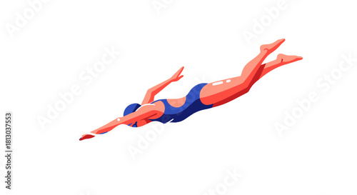 Swimming Athlete Diving Into The Waters Depicted In Dynamic Vector Illustration Style