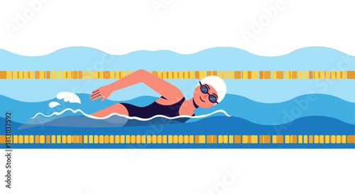 Swimming Athlete in the Pool, Training for a Competition or Recreational Activity
