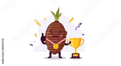 Taro Root Cartoon Character Winner Showing Pride and Triumph in Illustrated Design