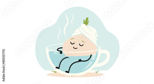 Relaxing Vegetable Takes a Gentle Steamy Bath in Cozy Mug for Optimal Wellness