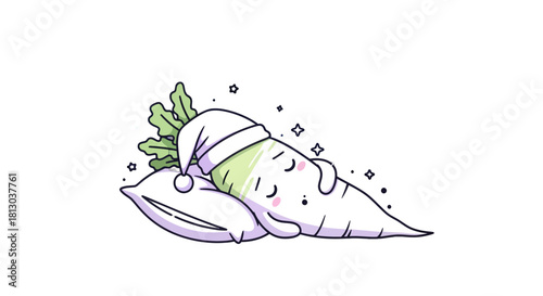Restful Radish Adorably Napping on Pillow, Depicting Sleepy, Dreamy Comfort and Relaxation
