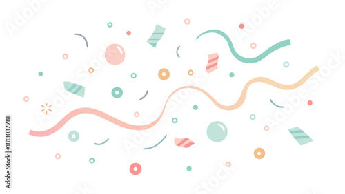 A vibrant assortment of colorful confetti streamers scattered across a surface, creating a festive atmosphere..eps