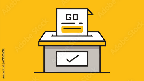 Icon depicting a ballot box with a checkmark, encouraging viewers to participate in voting..eps