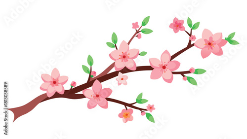 An intricate cherry blossom SVG illustration showcasing several pink blossoms with detailed petals and branches..eps