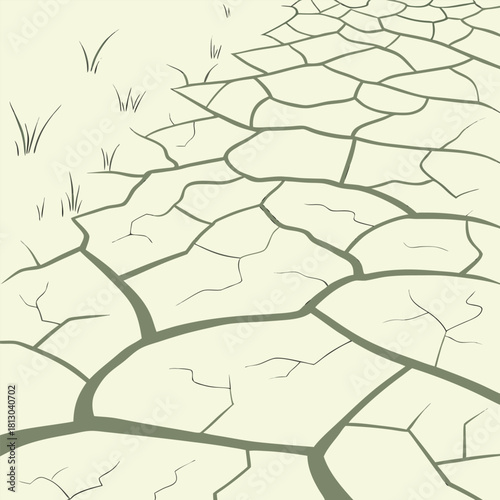 Cracked Earth Texture with Sparse Grass Blades Keywords: cracked earth, dry ground, arid