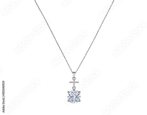 Elegant pendant necklace with a large, clear gemstone and small cross on a thin chain