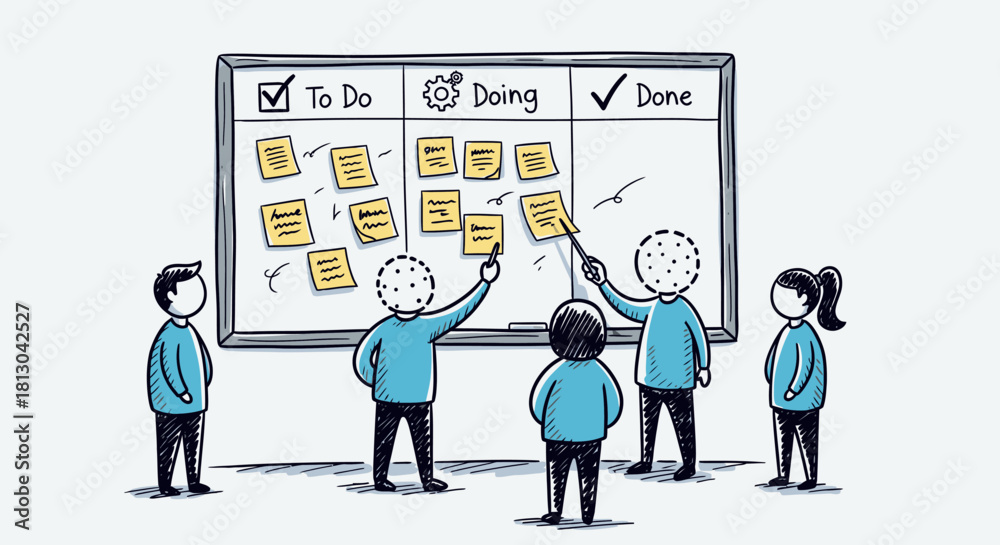 Fototapeta premium Agile project management team collaborating on a Kanban board.