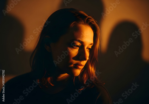Portrait of a woman with warm side lighting on a transparent background suitable for editorial use