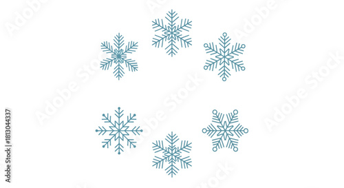 Delicate Snowflake Collection Arranged in a Circle on White Background, Perfect for Winter Holiday Designs and Festive Season Greetings for Adobe Stock