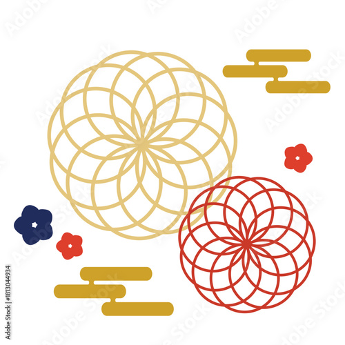 年賀状素材　 和風フレームシンプルな日本の年賀状テンプレートあしらいパーツ