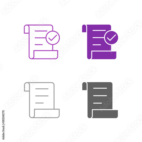 Flat Colored Invoice and Receipt Icon Set in Outline and Solid Style for Financial Record and Transaction Tracking