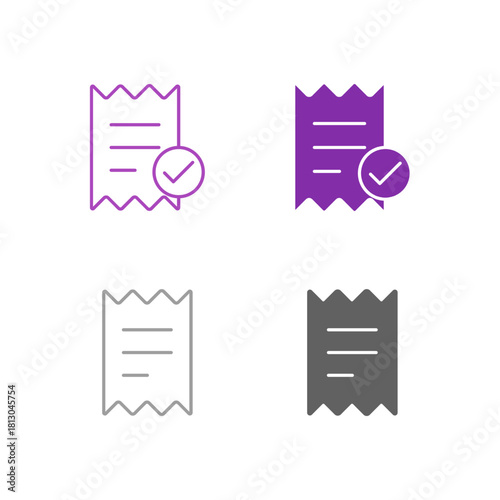 Flat Colored Invoice and Receipt Icon Set in Outline and Solid Style for Financial Record and Transaction Tracking