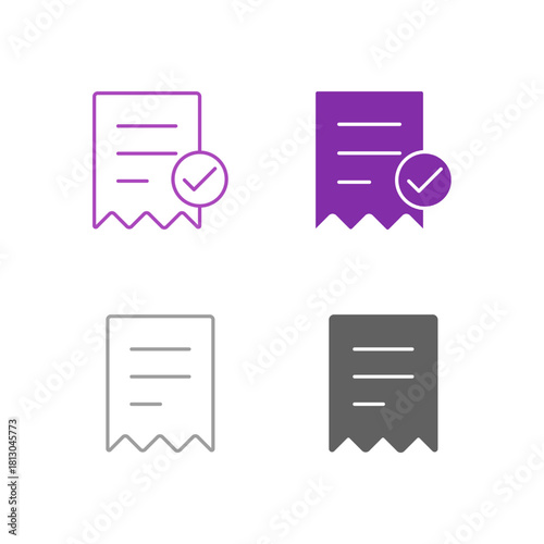 Flat Colored Invoice and Receipt Icon Set in Outline and Solid Style for Financial Record and Transaction Tracking