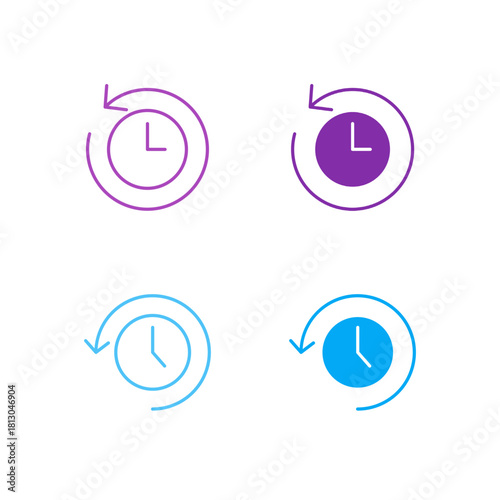 Flat Colored History and Recent Icon Set in Outline and Solid Style for Activity Tracking and Chronological View