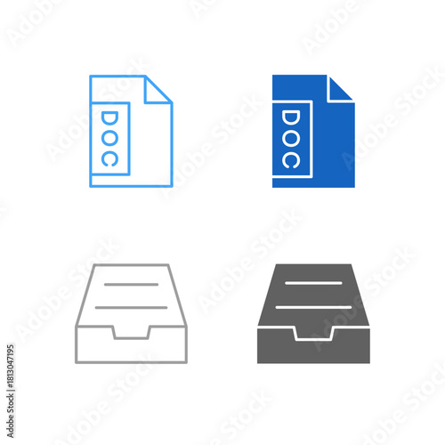 Flat Colored Document and Archive Icon Set in Outline and Solid Style for File Management and Long-Term Storage