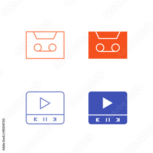 Flat Colored Image and Video Icon Set in Outline and Solid Style for Digital Media Content and Playback