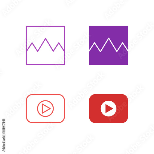 Flat Colored Gallery and Video Icon Set in Outline and Solid Style for Multimedia Storage and Viewing