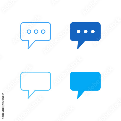 Flat Colored Message and Comment Icon Set in Outline and Solid Style for Communication and User Feedback