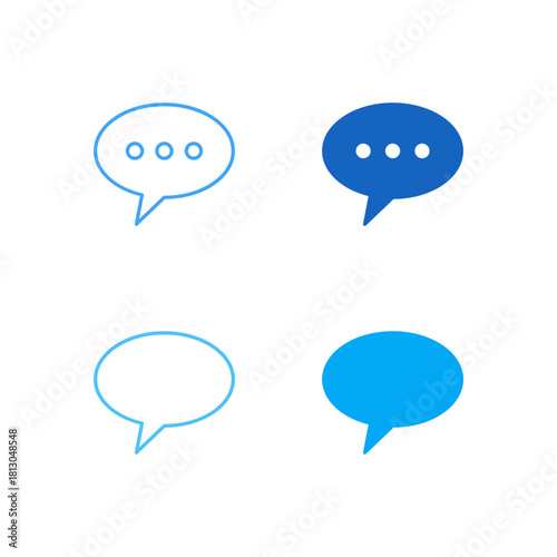 Flat Colored Message and Comment Icon Set in Outline and Solid Style for Communication and User Feedback
