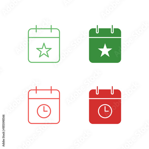 Flat Colored Event and Deadline Icon Set in Outline and Solid Style for Scheduling and Project Management