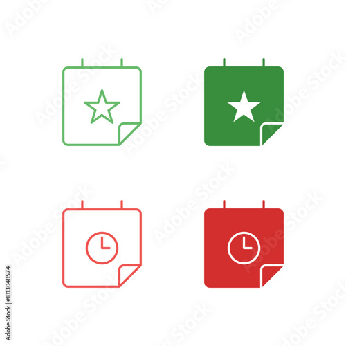 Flat Colored Event and Deadline Icon Set in Outline and Solid Style for Scheduling and Project Management