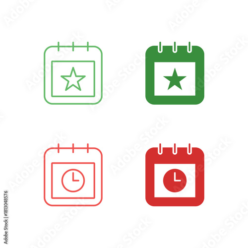 Flat Colored Event and Deadline Icon Set in Outline and Solid Style for Scheduling and Project Management