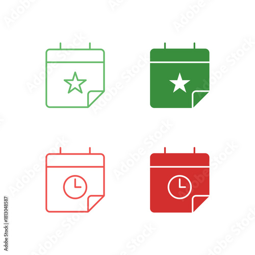 Flat Colored Event and Deadline Icon Set in Outline and Solid Style for Scheduling and Project Management