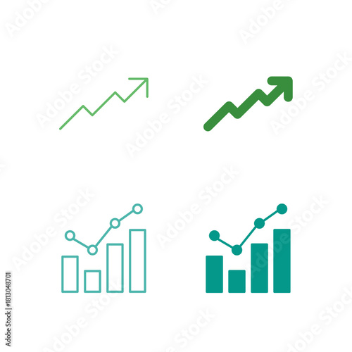 Flat Colored Chart Line and Graph Icon Set in Outline and Solid Style for Performance Tracking and Data Analysis