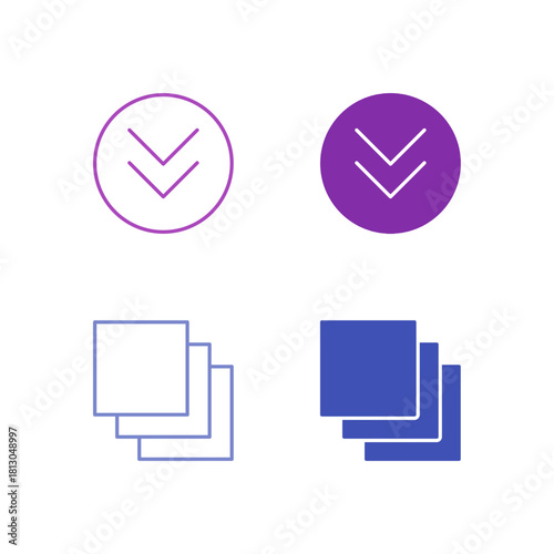 Flat Colored Dropdown and Tab Icon Set in Outline and Solid Style for Interface Navigation and Selection
