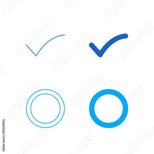 Flat Colored Checkbox and Radio Button Icon Set in Outline and Solid Style for Form Input and Selection Control