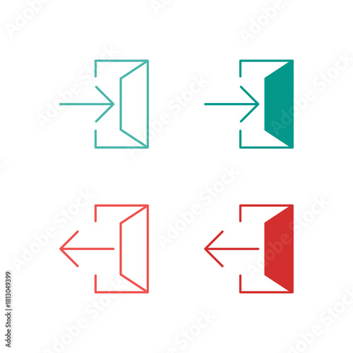 Flat Colored Login and Logout Icon Set in Outline and Solid Style for User Session and Authentication Control