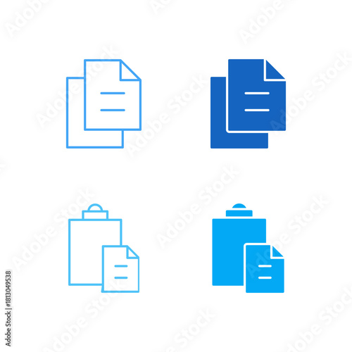 Flat Colored Copy and Paste Icon Set in Outline and Solid Style for Data Replication and Clipboard Control