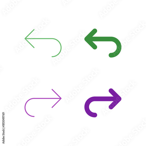 Flat Colored Back and Forward Icon Set in Outline and Solid Style for Browser and Sequence Navigation