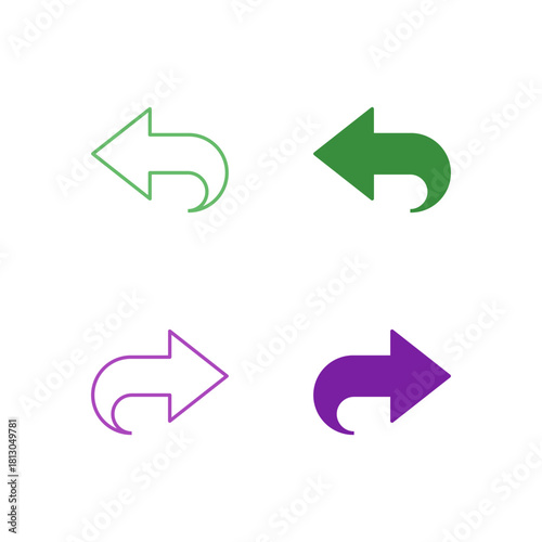 Flat Colored Back and Forward Icon Set in Outline and Solid Style for Browser and Sequence Navigation