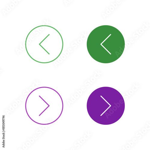 Flat Colored Back and Forward Icon Set in Outline and Solid Style for Browser and Sequence Navigation