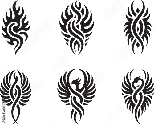 Tribal phoenix bird tattoo art designs collection