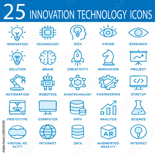 Innovation Icons: A collection of intricately crafted line icons, representing the cutting edge of technological advancements and visionary concepts.